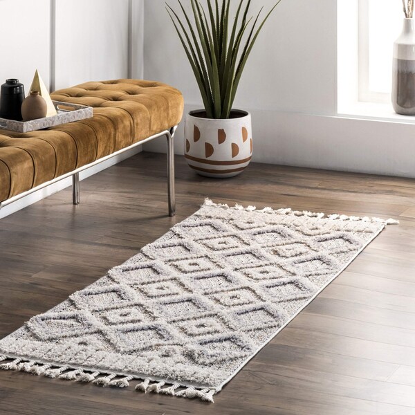 Nuloom Journey Shaggy Checkered Tiles Tassel Area Rug 2ft 6in x 10ft KKLR02B-26010 - main